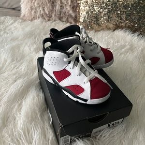 Kids Jordan 6 Retro, size 7, white/red/black, gently worn